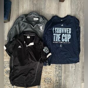 Bundle of Three (3) Adidas Sporting Kansas City MLS Items T-Shirt Polo 1/4 Zip